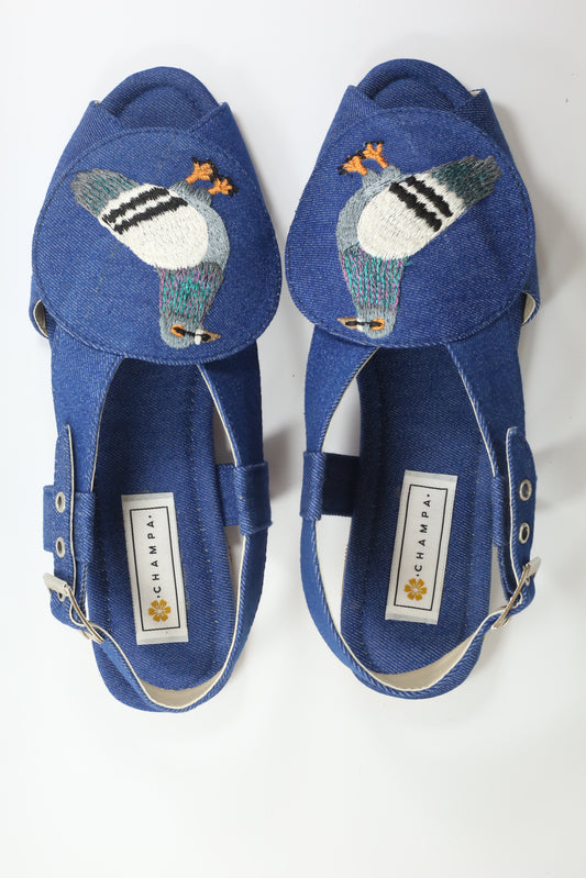 Kabootar Blue Velvet Sandals