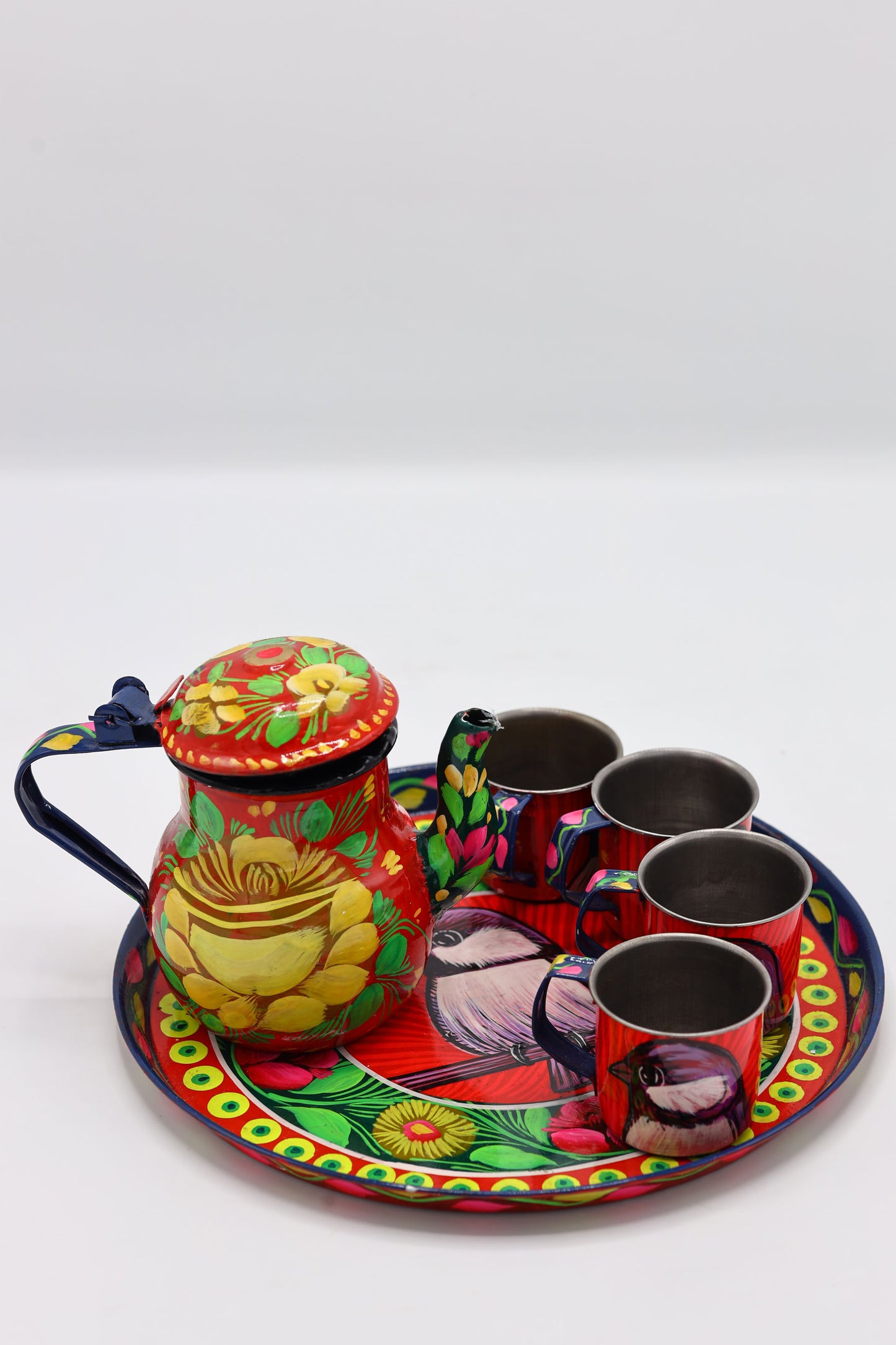 Hand painted miniature tea set of 4 cups