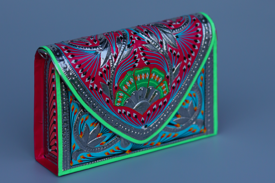 Hari Phulkari Truck Art Clutch With Blue Base