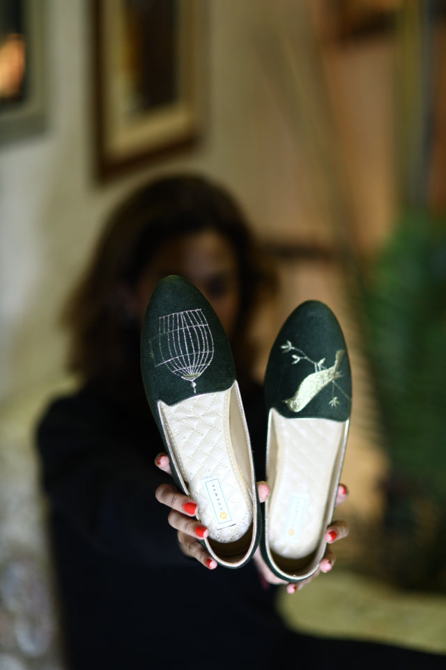 Emerald Round Toe Parinda in Black Slip-ons