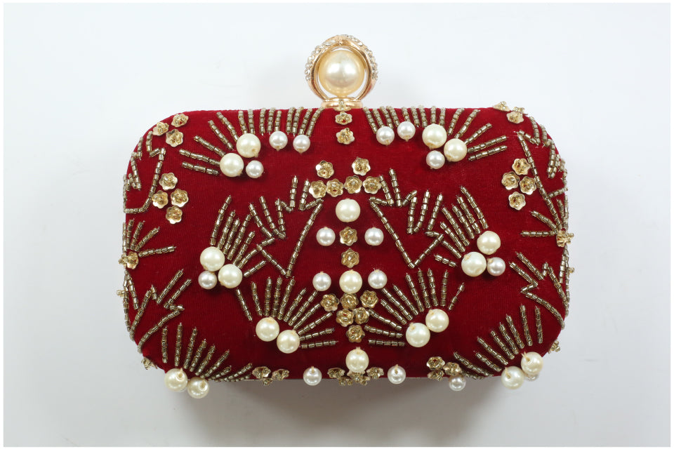 Knuckle Velvet Clutch Red