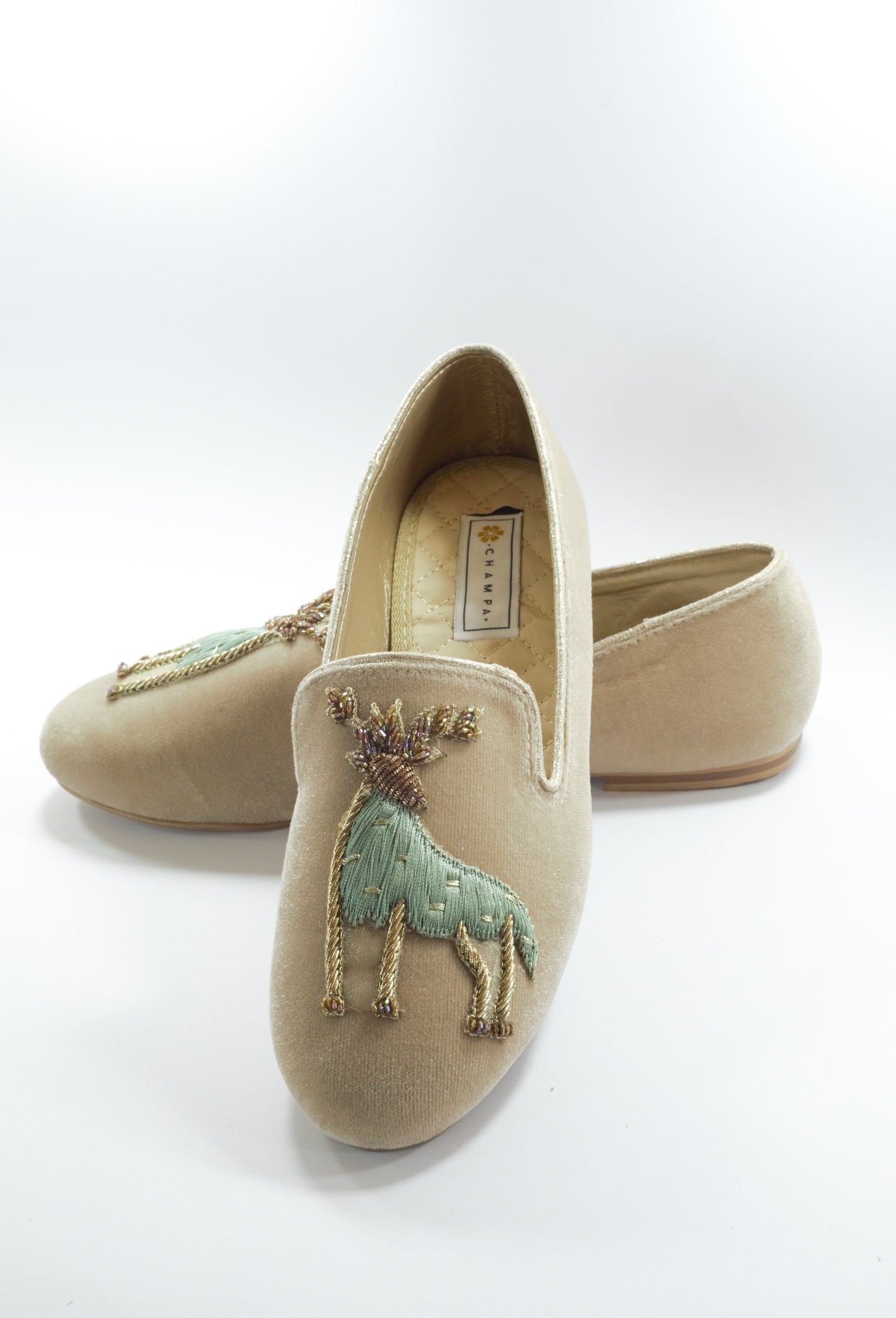 Rust Pointed Toe with Hand Embroidered Gold Parinda Slip-ons