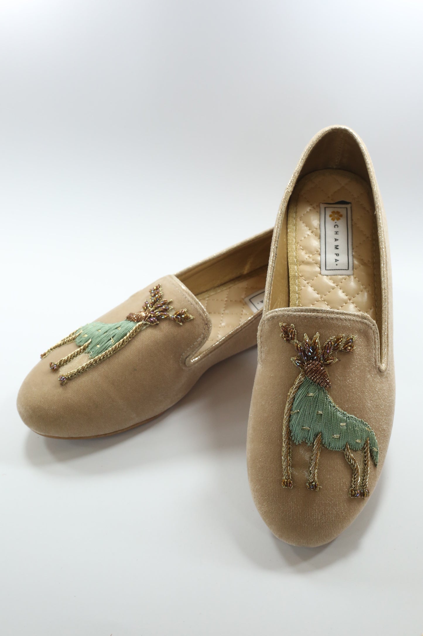 Rust Pointed Toe with Hand Embroidered Gold Parinda Slip-ons