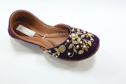 Deep Purple & Gold Ari Work Khussa