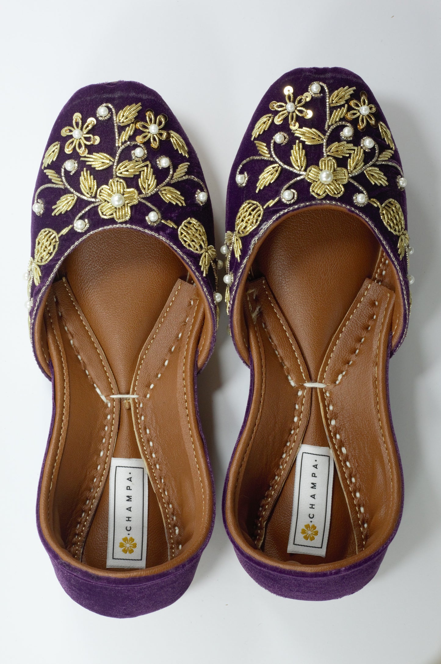 Deep Purple & Gold Ari Work Khussa
