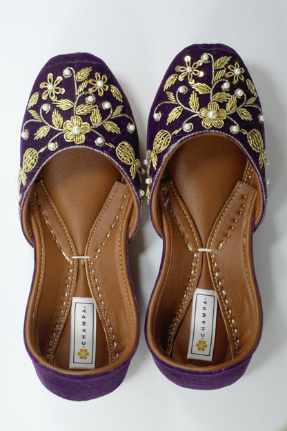 Deep Purple & Gold Ari Work Khussa