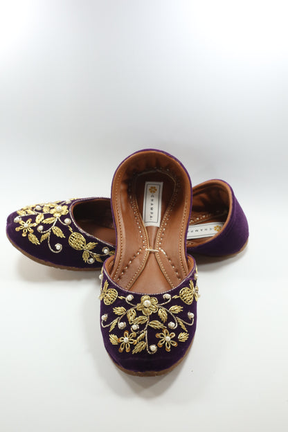 Deep Purple & Gold Ari Work Khussa