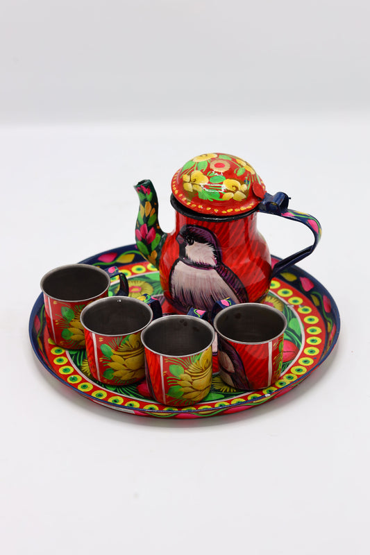 Hand painted miniature tea set of 4 cups