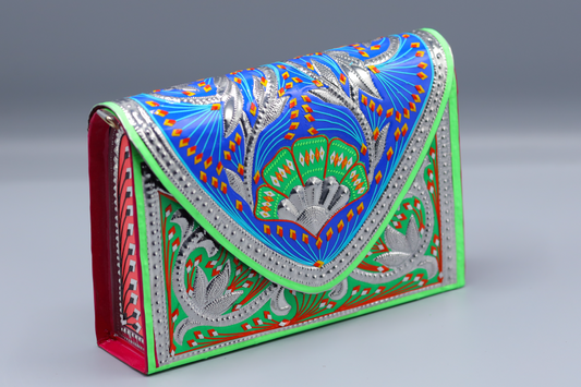 Hari Phulkari Truck Art Clutch With Green Base