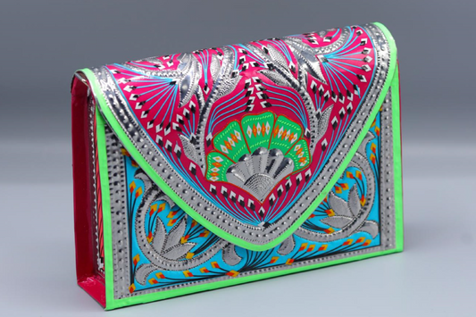 Hari Phulkari Truck Art Clutch With Blue Base