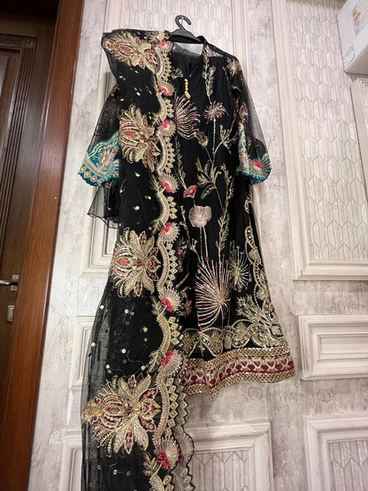 Black Net 3 piece with attached sleeves