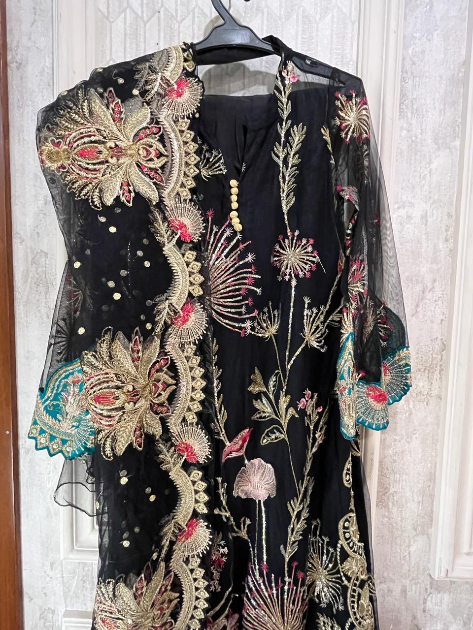 Black Net 3 piece with attached sleeves