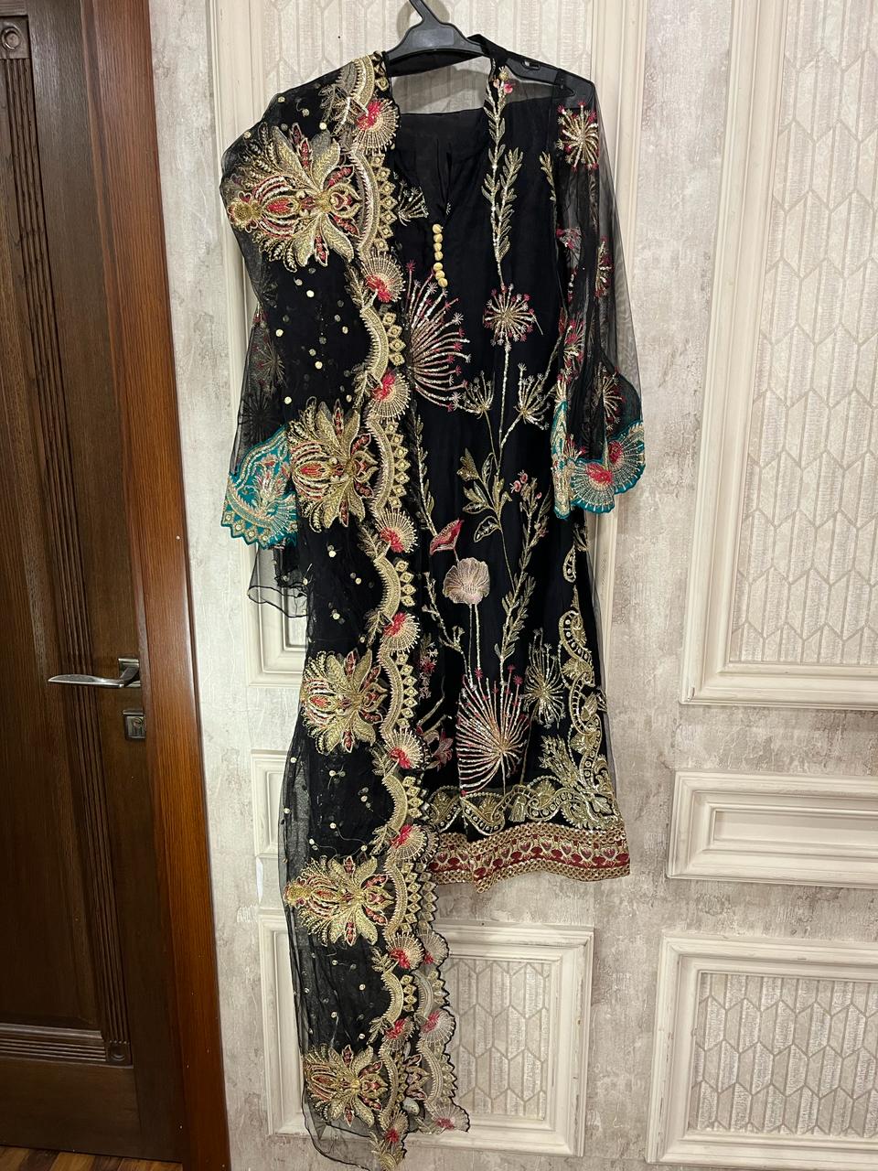 Black Net 3 piece with attached sleeves