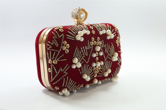 Knuckle Velvet Clutch Red