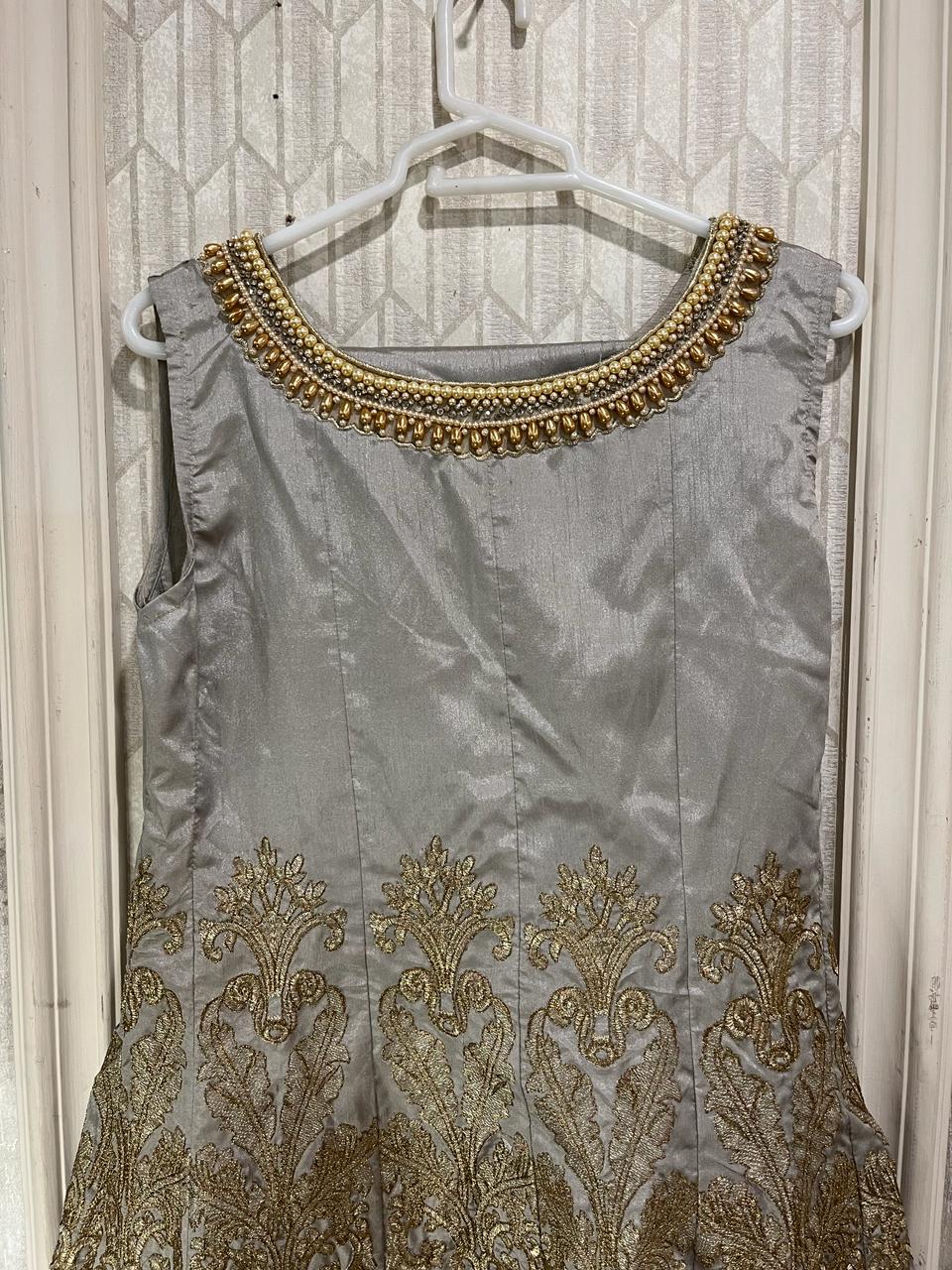 2 Piece Silver Sleeveless Formal Dress Frock Style