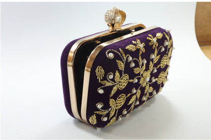Knuckle Velvet Clutch Purple