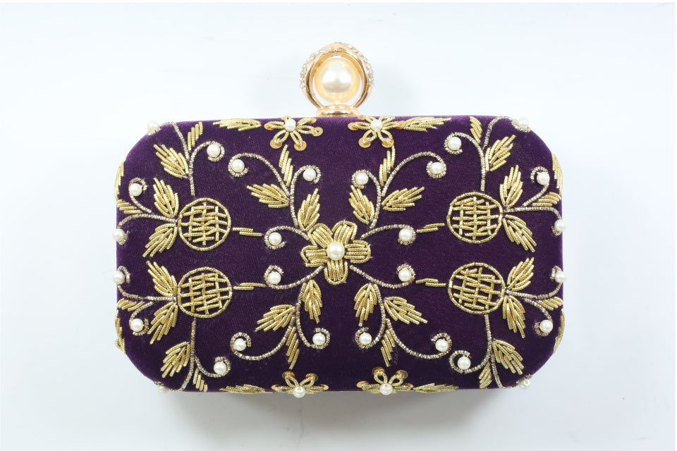 Knuckle Velvet Clutch Purple