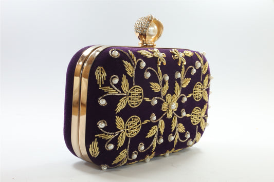 Knuckle Velvet Clutch Purple